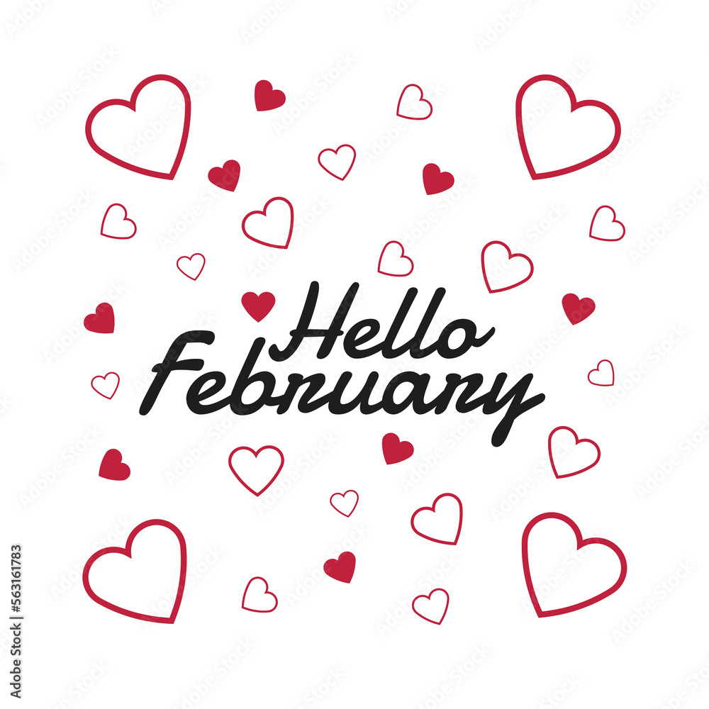 Hello February Written in Minimalist. Inspirational Valentine's Day