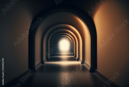 underground Tunnel with light at the end, AI generated illustration.