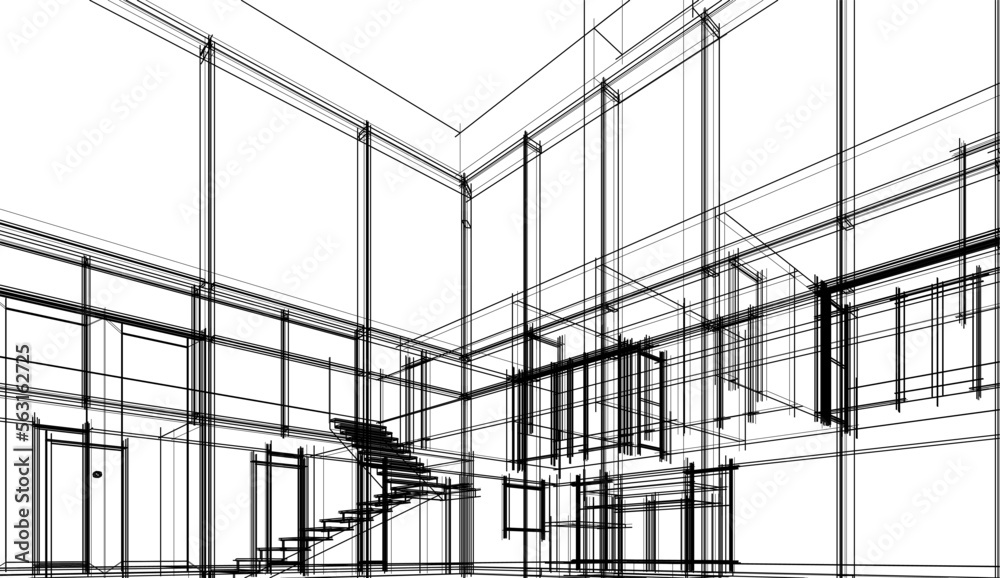 Modern house sketch architectural 3d rendering Modern house sketch architectural 3d rendering