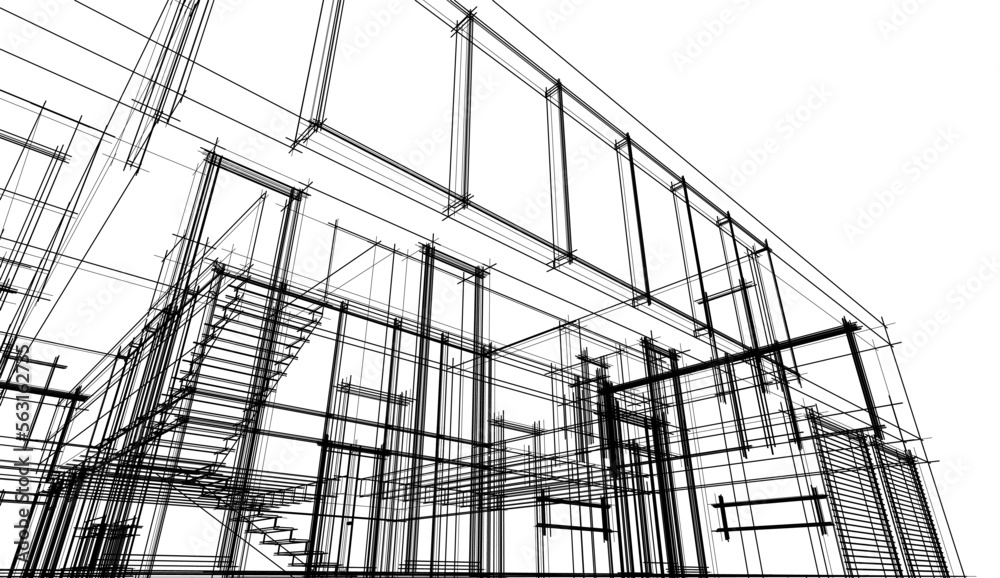 Modern house sketch architectural 3d rendering 