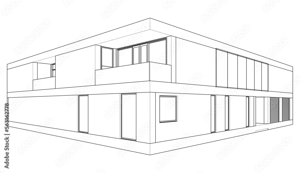 Modern house sketch architectural 3d rendering Modern house sketch architectural 3d rendering