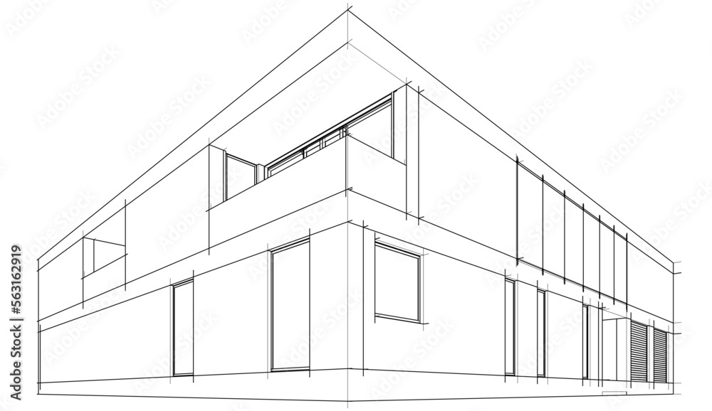 Modern house sketch architectural 3d rendering Modern house sketch architectural 3d rendering