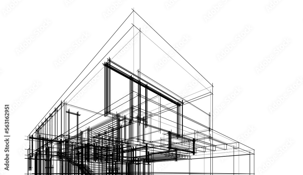 Modern house sketch architectural 3d rendering Modern house sketch architectural 3d rendering