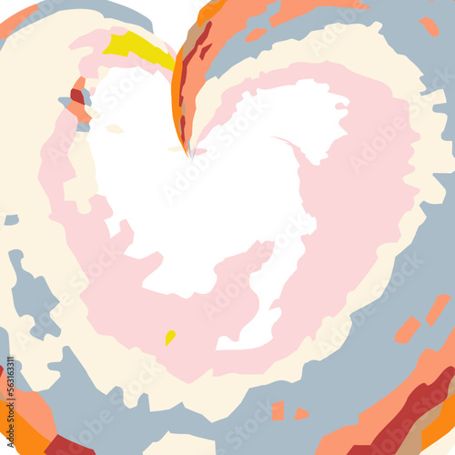 Colorful Abstract frame, background texture in the shape of a heart in trendy pale shades. Isolate