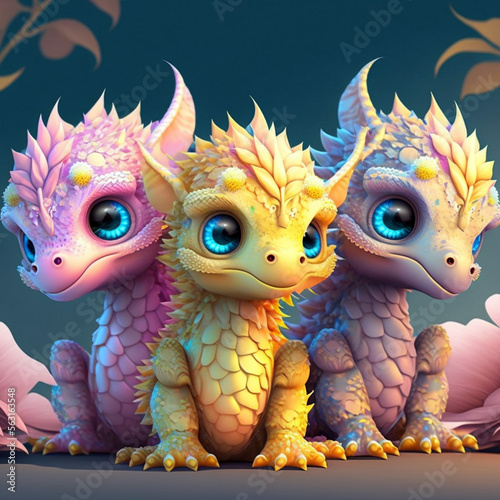three colored dragons generative AI