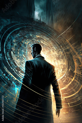 man entering time vortex generative AI