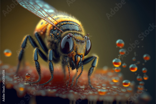 bee in high resolution, divinely beautiful and detailed, Generative AI © Denis