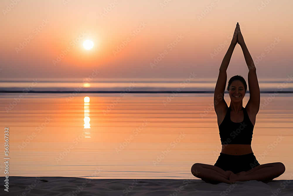 Yogi silhouette on the beach doing yoga