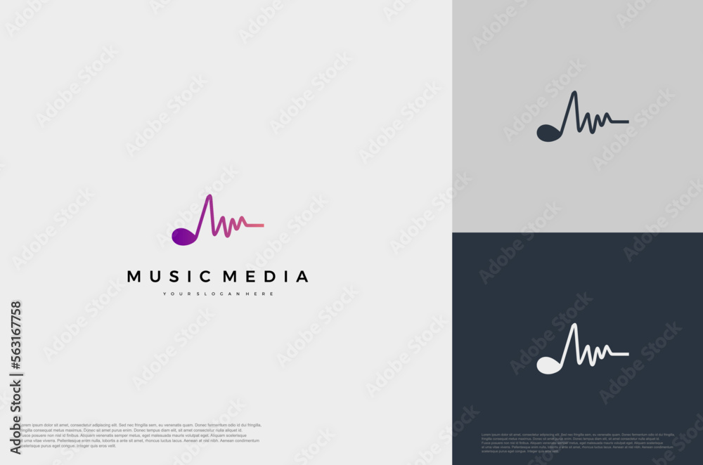 Note  icon illustration concept logo template flat style. Voice equalizer idea. Modern creative vector