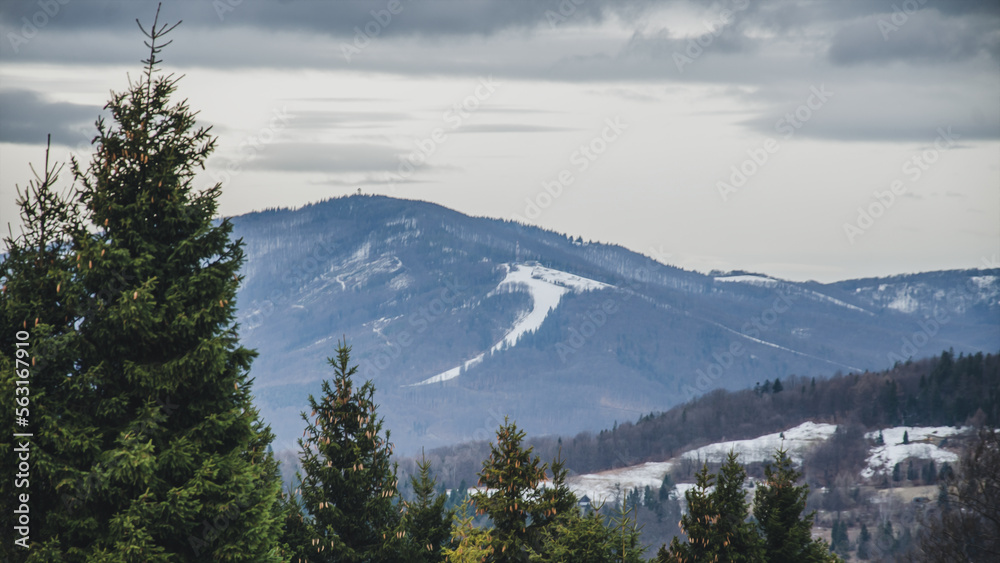 view in the mountains, winter background, Polish mountain peak