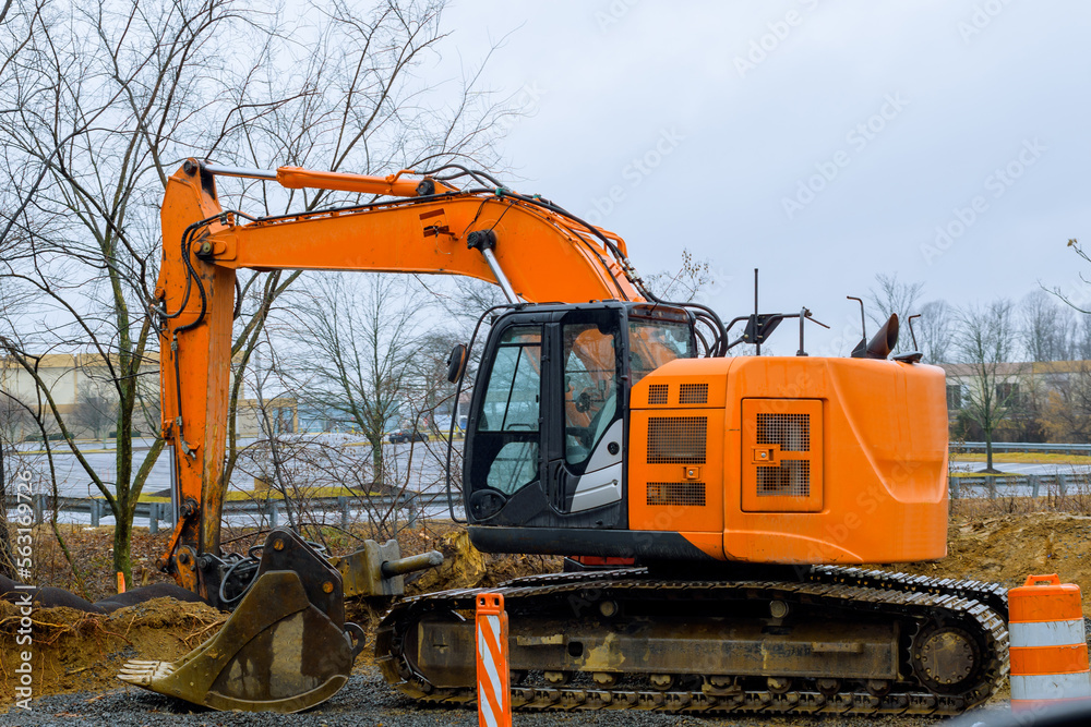 destruction of the road surface on an intercity highway using an excavator to replace it destruction of the road surface on an intercity highway using an excavator to replace it