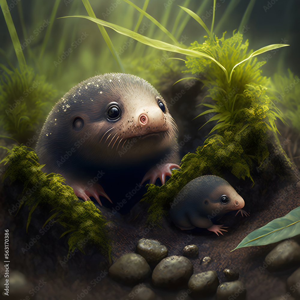baby mole with mother mole Stock Illustration | Adobe Stock