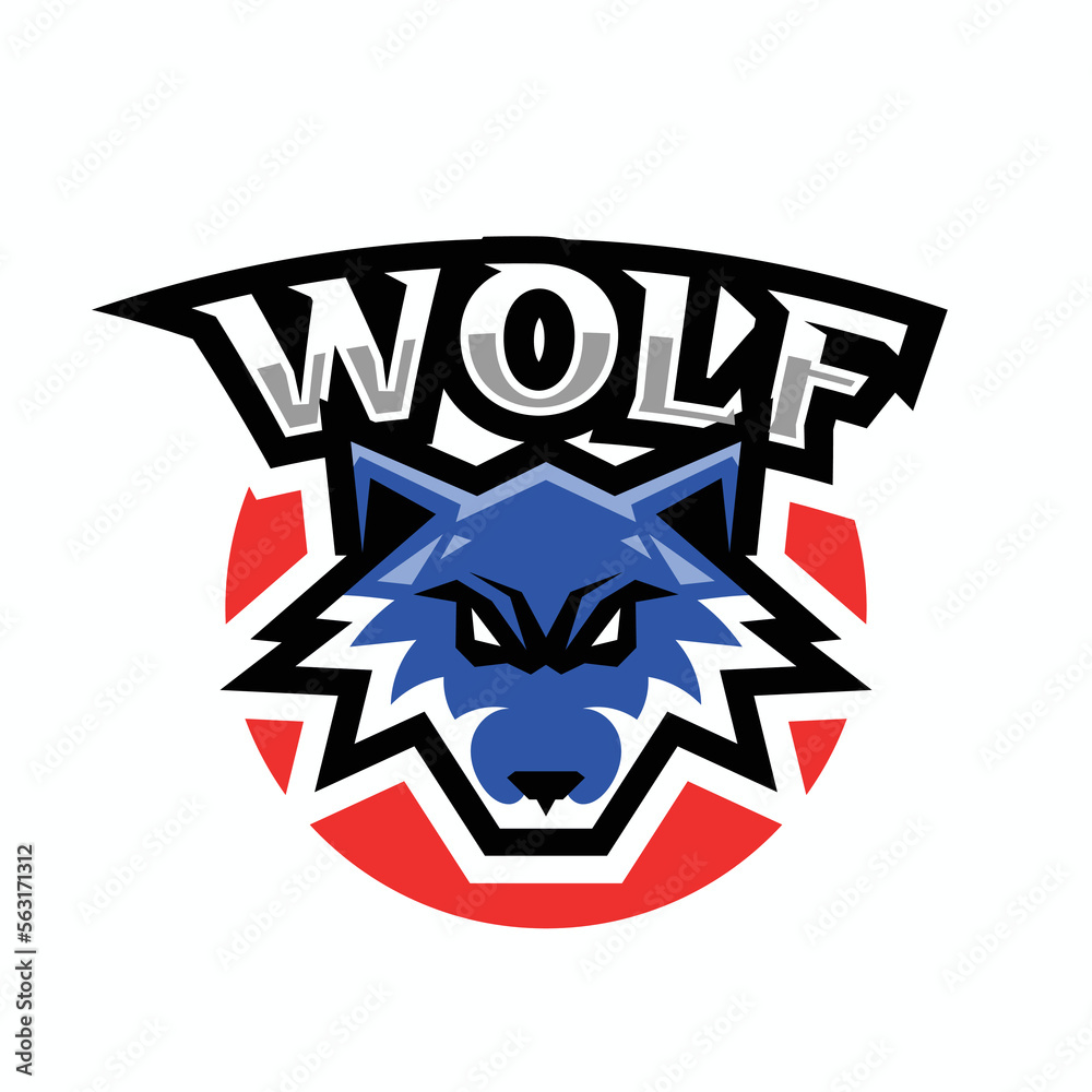 Blue wolf logo mascot isolated on white background. Esport logo design.
