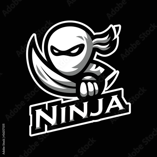 Black and white ninja logo mascot. Ninja Esport logo design.
