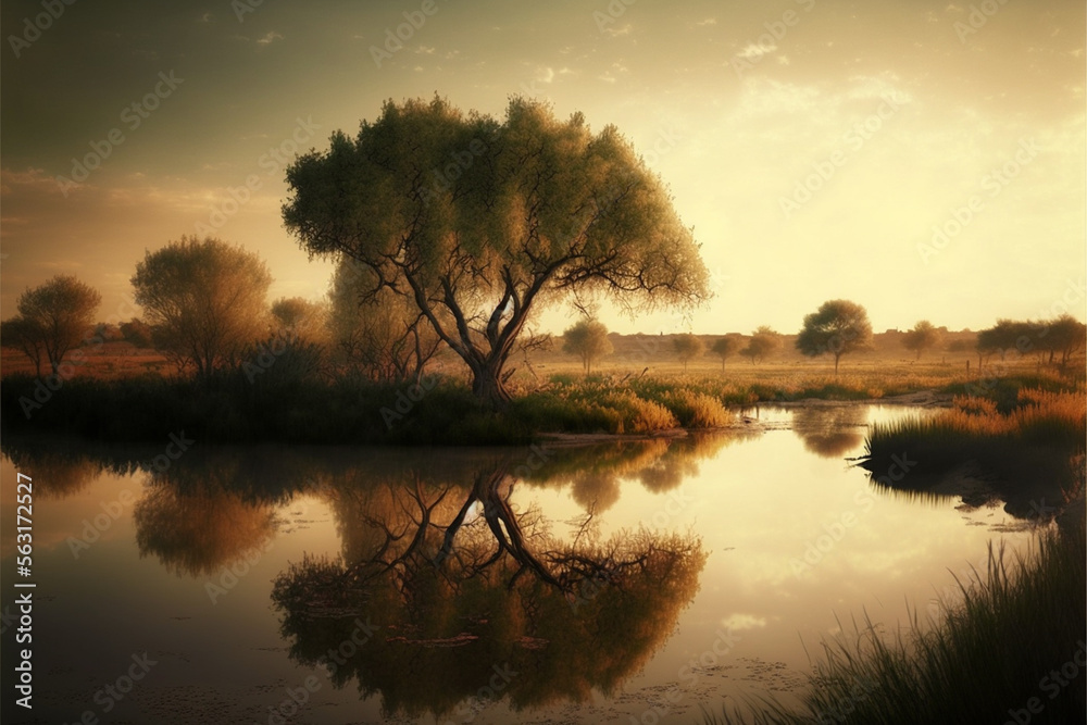 Obraz premium Wonderful landscapes, backgrounds at the edge of reality and dreams, tales and lakes, photoes and scenery of magicmade, AI generative