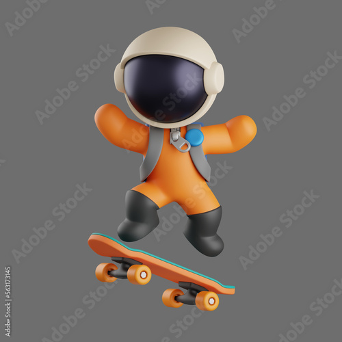 3d cute astronaut with a cool skateboarding style. cute character illustration