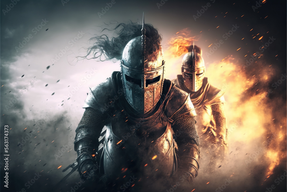 Naklejka premium The War burning fire in the dark.Generative AI