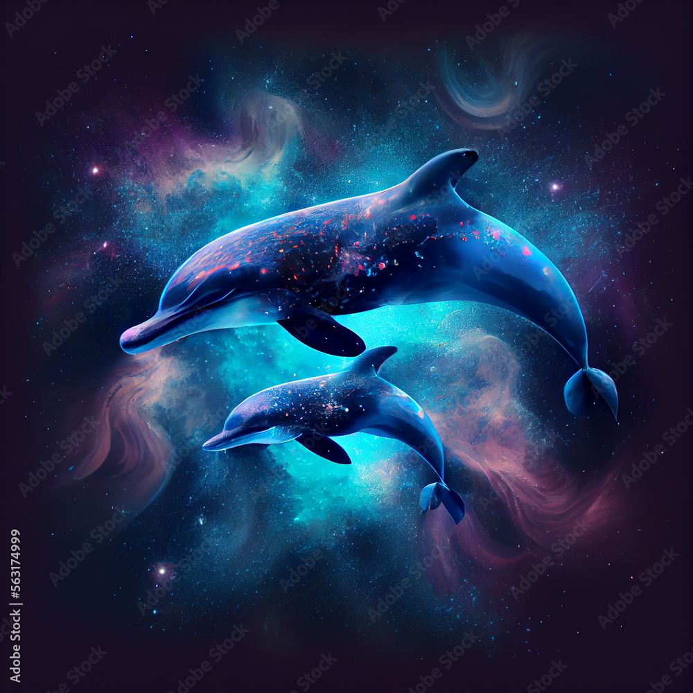 Dolphins in space with cosmic dust particles