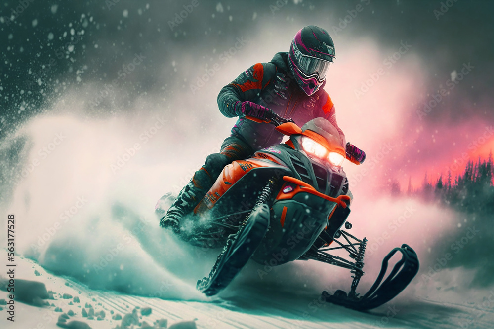 Extreme sports. Snowmobiling. Winter recreation and sports. Generative AI. Active lifestyle