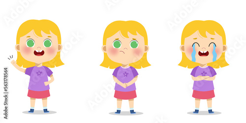 illustration three expressions of children girl