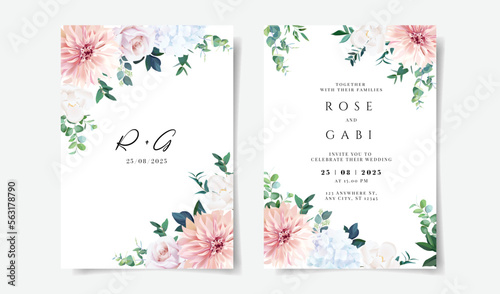 beautiful wedding card with beautiful floral and leaves template