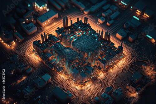A Futuristic Sprawling Metropolis From Above Which Resembles a Circuit Board