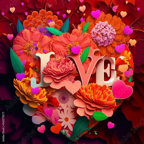 generative AI, valentine, love, love cats, word love, flowers, red, heart, flower heart, cat on a snowboard,