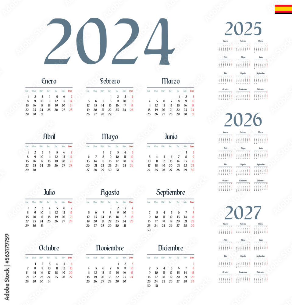 Spanish calendar 2024, 2025, 2026, 2027. Week starts on Monday Spanish calendar 2024, 2025, 2026, 2027. Week starts on Monday