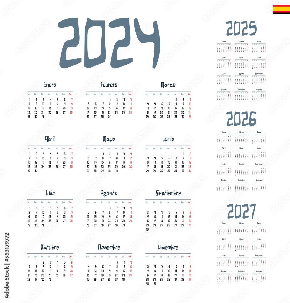 Spanish calendar 2024, 2025, 2026, 2027. Week starts on Monday Spanish calendar 2024, 2025, 2026, 2027. Week starts on Monday