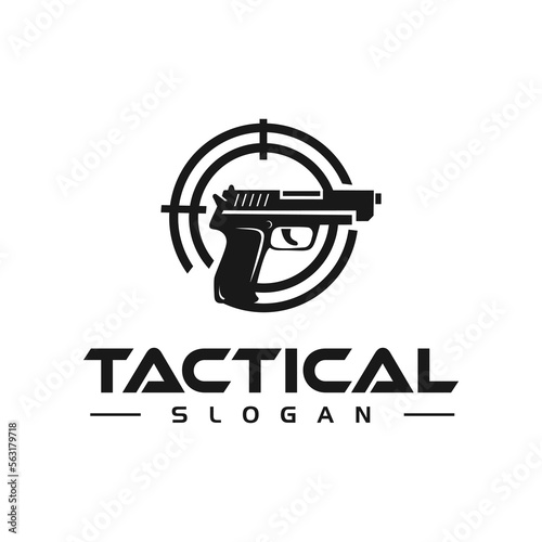Pistol fighting tactical logo team design vector