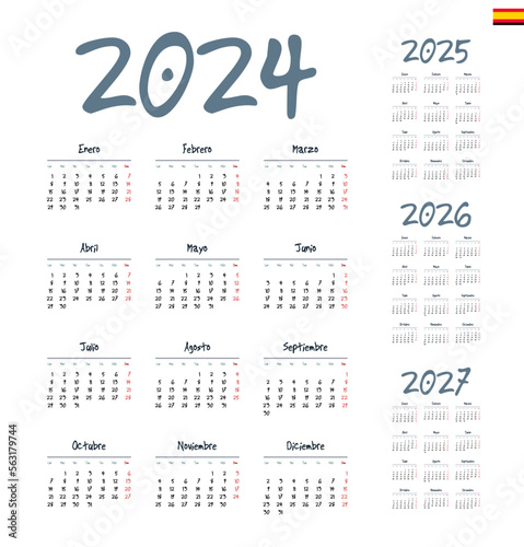 Spanish calendar 2024  2025  2026  2027. Week starts on Monday