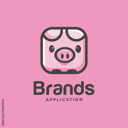 Vector logo illustration pig box simple mascot style