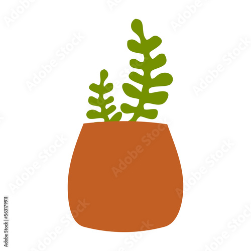 Abstract boho clay pot and green succulent plant aesthetic illustration