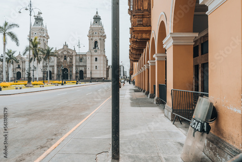 Lima, Peru - January 20, 2023: Police men on the streets at San Martin Square photo