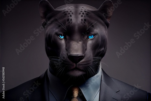 Portrait of a panther in a business suit. Generative AI