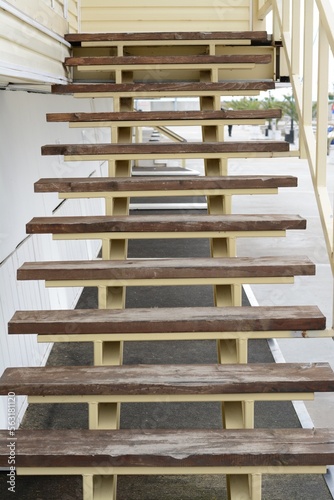 View of old shabby wooden stairs outdoors © New Africa