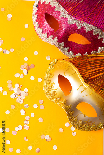 Wallpaper Mural two colored masks on an orange background with ornaments Torontodigital.ca