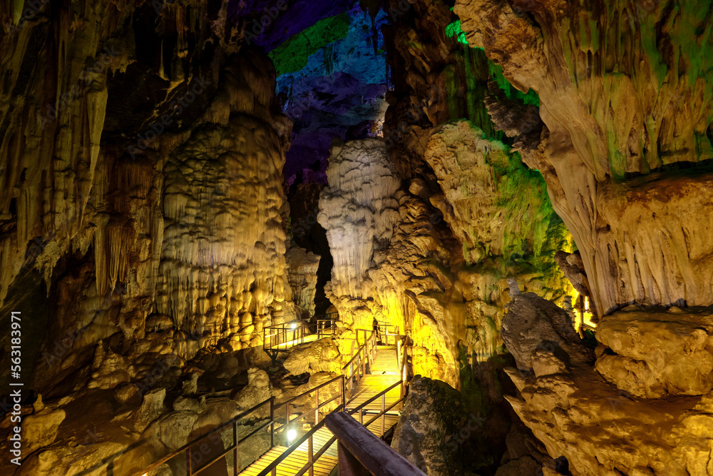 A beautiful of stalagmite and stalactite in the big cave at Phu Pha Petch cave in Thailand A beautiful of stalagmite and stalactite in the big cave at Phu Pha Petch cave in Thailand