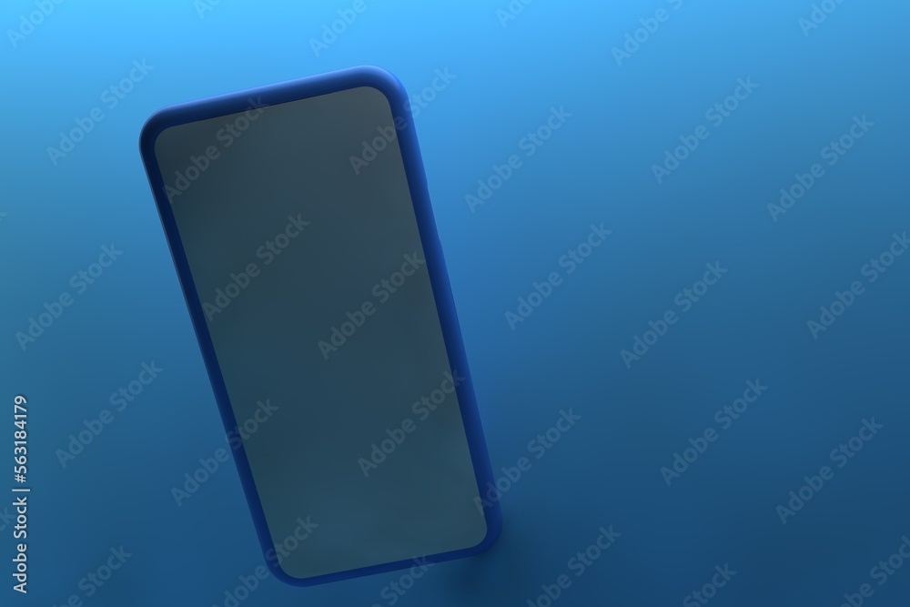 Smartphone with blank screen on blue background. 3D rendering. Smartphone with blank screen on blue background. 3D rendering.