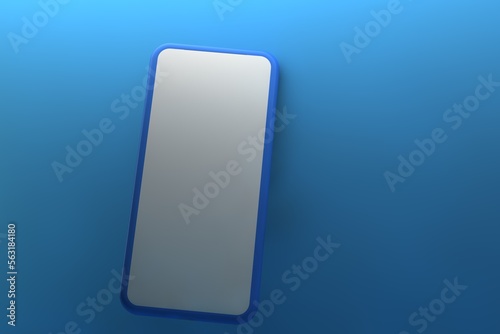 Smartphone with blank screen on blue background. 3D rendering.