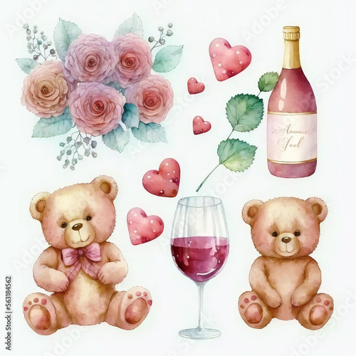 teddy bears and wine