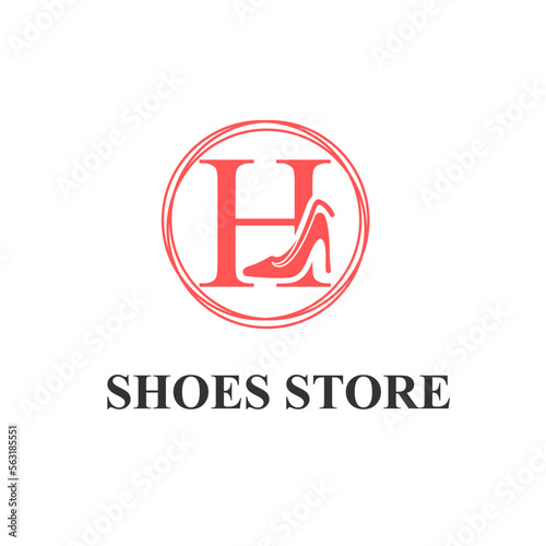 Initial H Letter with Female Shoes High Heels for Ladies Shoes Store, Shoes Fashion Company Logo Idea Template