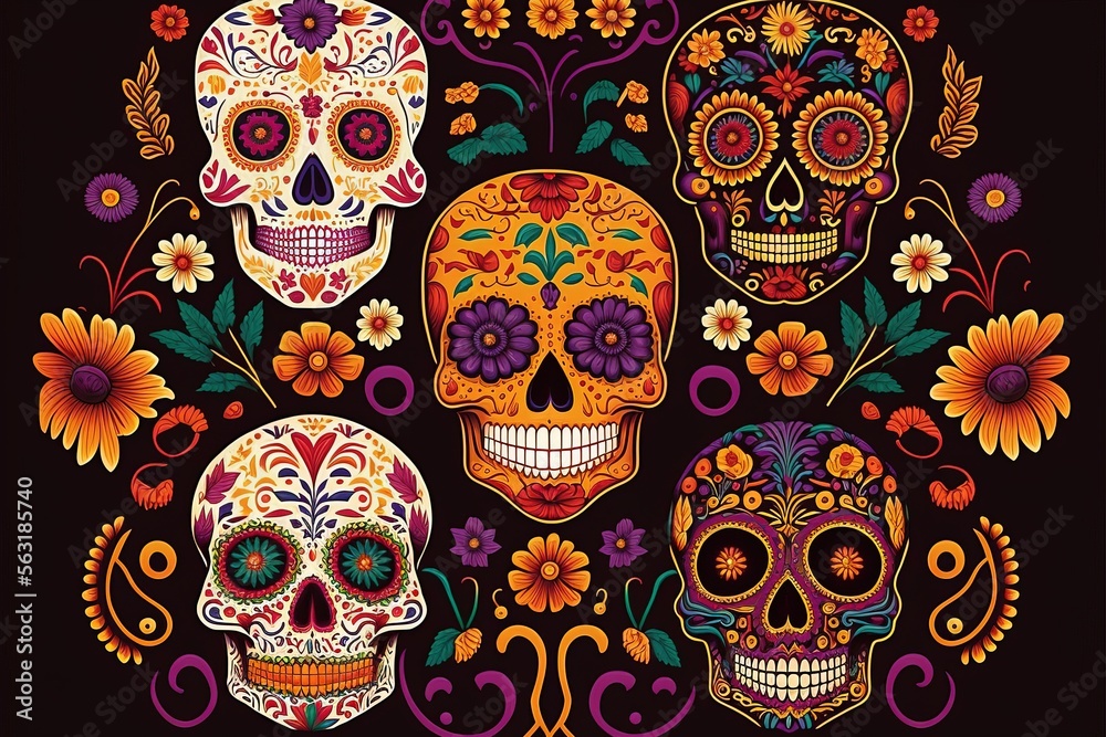 The Day of the Dead pattern, Día de Muertos. Generative AI