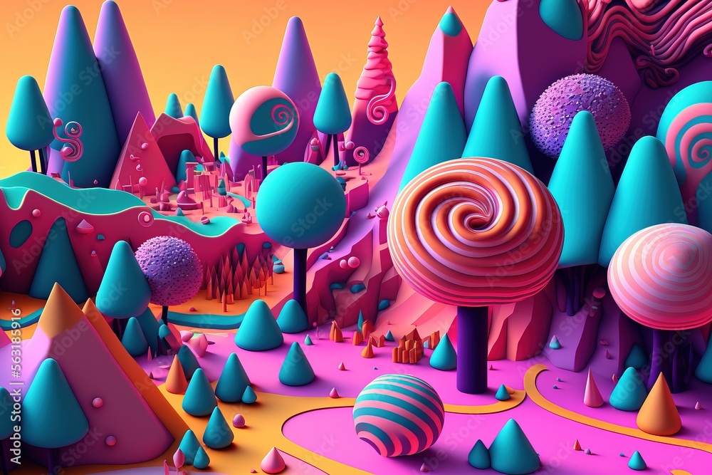 A colorful pastel land of delicious. Candy land. Generative AI