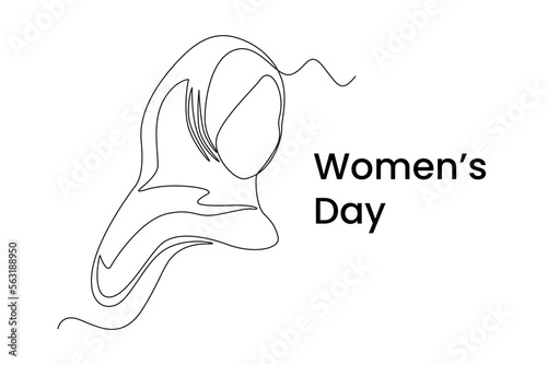 Single one line drawing Happy Women's day. Woman wearing hijab. Women's day  concept. Continuous line draw design graphic vector illustration.