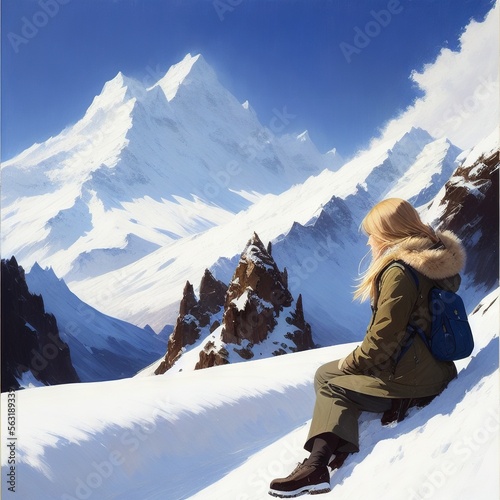 Woman watching the mountains .generative Ai.