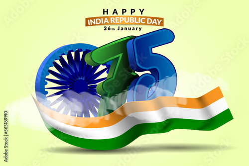 75 year Happy independence day India Vector Template Design happy independence day India. 3d Ashoka chakra with Indian flag 26th of January, Republic Day Celebration of India.
