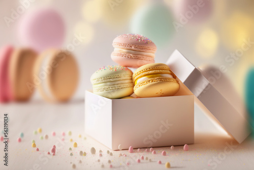 colorful macarons in box made with Generative AI 