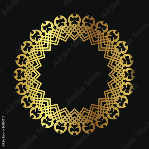 Decorative line art frame for design template. Elegant vector element Eastern style, place for text. Golden outline floral border. Lace illustration for invitations and greeting cards.