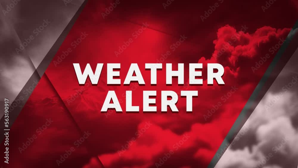 Weather Alert Forecast Report, Opening Intro In 4K. White Bold Text And Elements Animated In Foreground. Heavy Clouds Moving in Background. Breaking News, Communication, Danger Notification